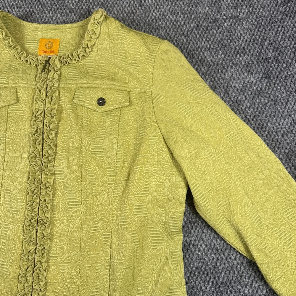 Ruby Rd. Chartreuse Textured Ruffle Front Jacket - Picture 3 of 15